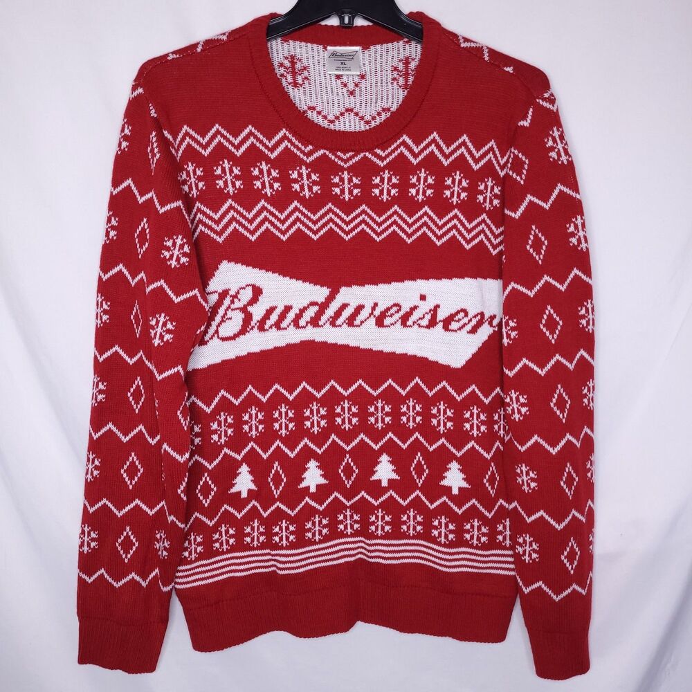 Budweiser Ugly Christmas Sweater Mens XL Red Holiday Beer